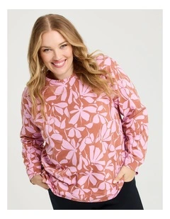 Printed Boyfriend Tunic Sweat in Pink/Brown Print