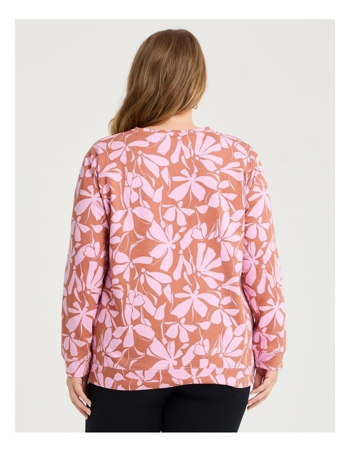 Printed Boyfriend Tunic Sweat in Pink/Brown Print image 2