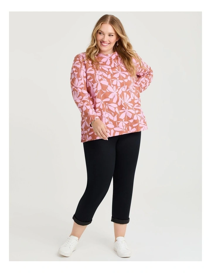 Printed Boyfriend Tunic Sweat in Pink/Brown Print image 3