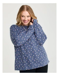 Printed Boyfriend Tunic Sweat Top in Navy Ditsy Print