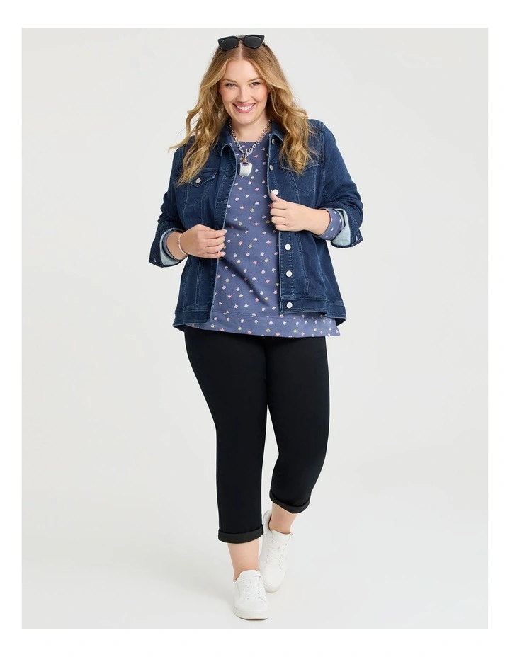 Printed Boyfriend Tunic Sweat Top in Navy Ditsy Print image 4