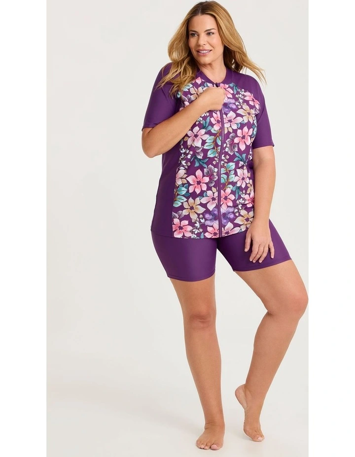 Watercolour Floral Rash Vest in Plum/Print image 3
