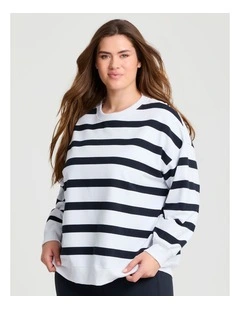Cotton Linear Stripe Sweatshirt White/navy