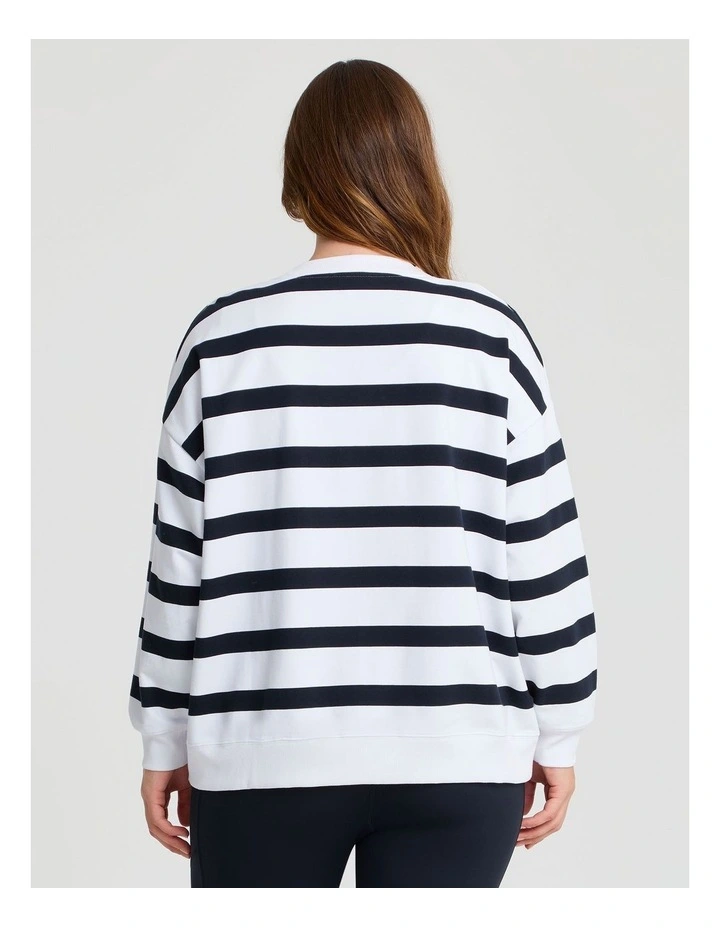 Cotton Linear Stripe Sweatshirt White/navy image 2