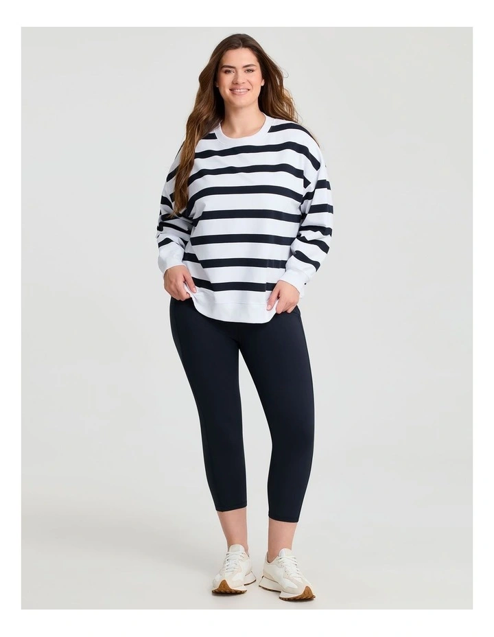 Cotton Linear Stripe Sweatshirt White/navy image 3