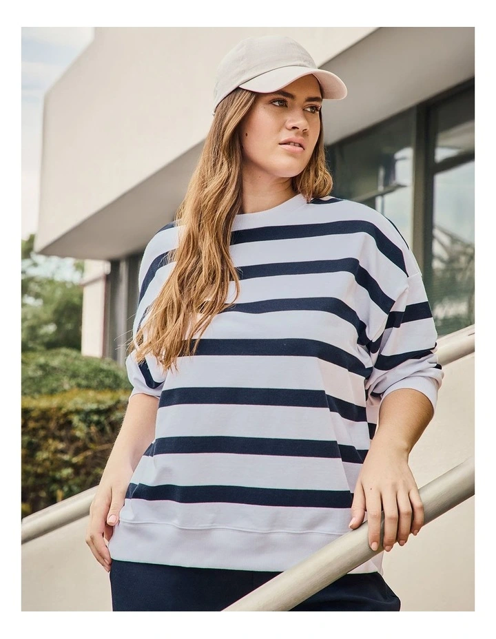 Cotton Linear Stripe Sweatshirt White/navy image 4