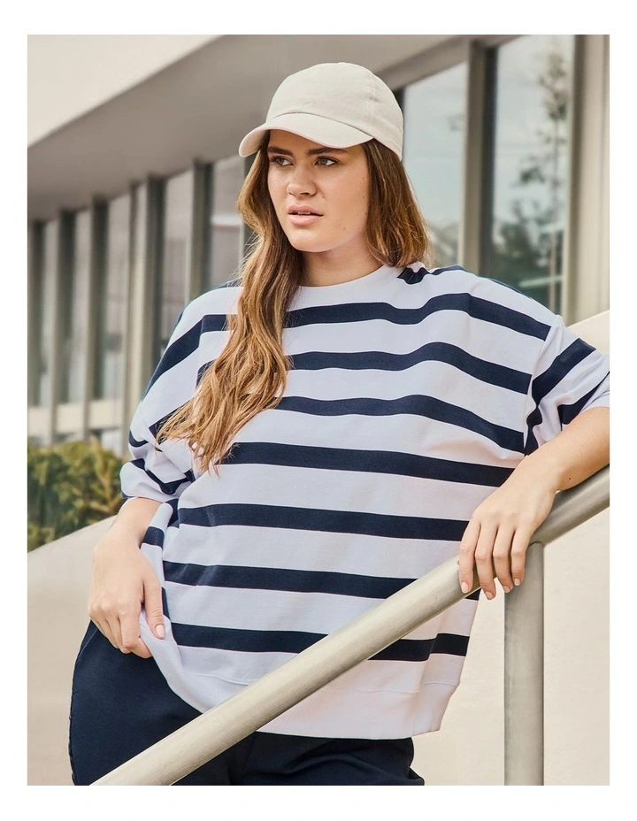 Cotton Linear Stripe Sweatshirt White/navy image 5