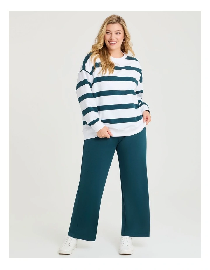 Cotton Linear Stripe Sweatshirt in Teal/Off White image 3