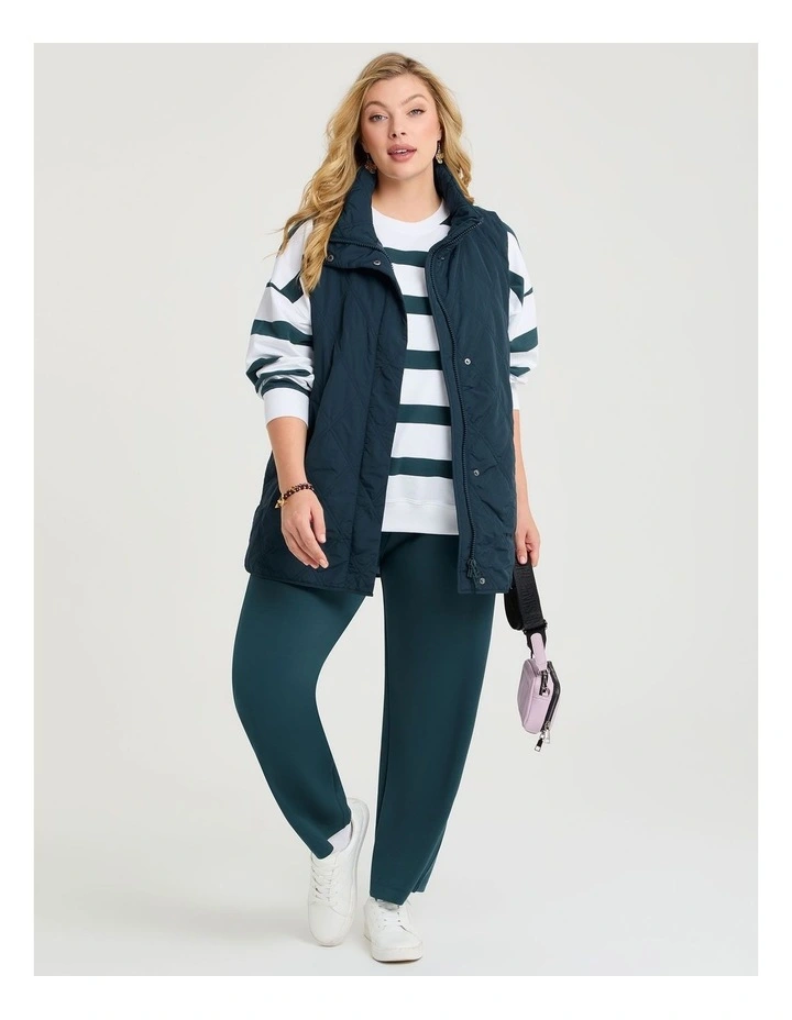 Cotton Linear Stripe Sweatshirt in Teal/Off White image 4