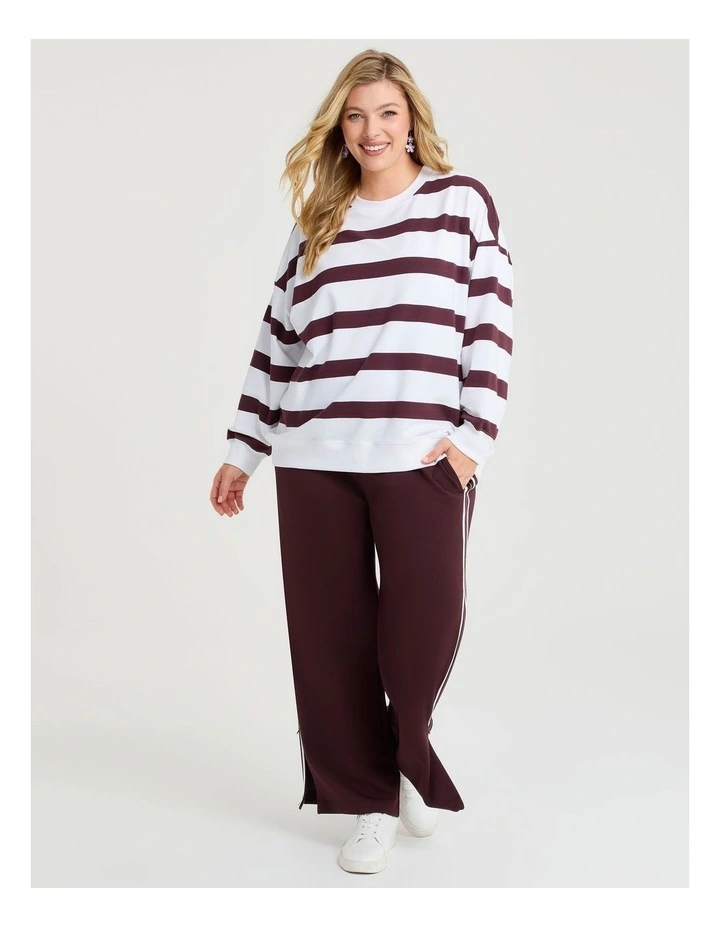 Cotton Linear Stripe Sweatshirt in Plum/off White image 3