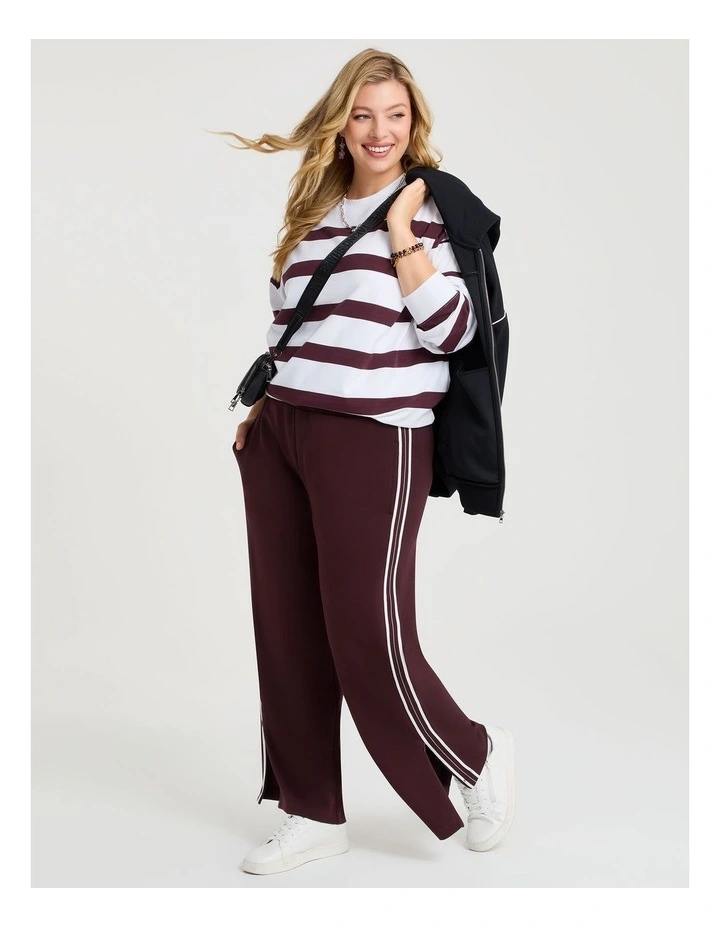 Cotton Linear Stripe Sweatshirt in Plum/off White image 4