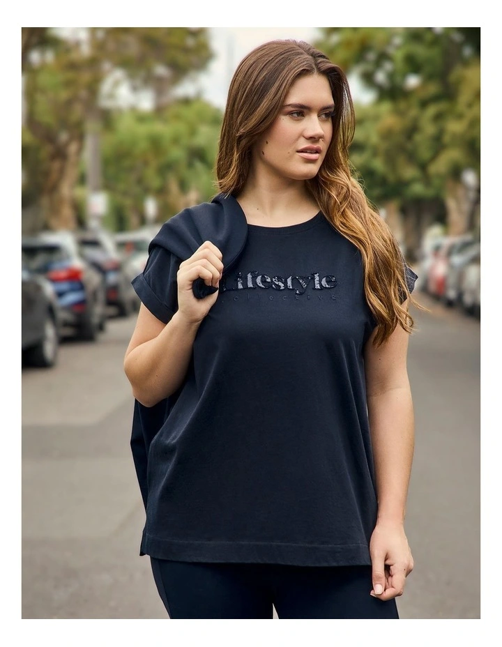 Cotton Signature Logo T-shirt Navy image 7