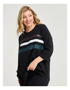 Active Cotton Stripe Top in Black