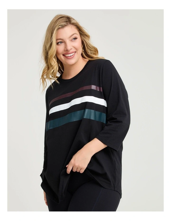 Active Cotton Stripe Top in Black image 1