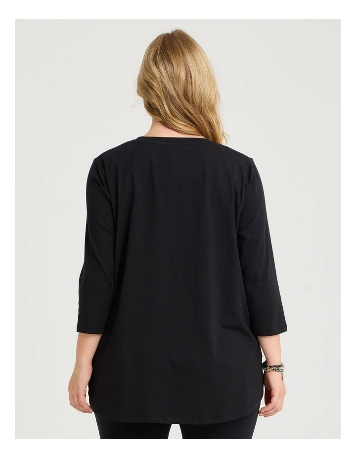 Active Cotton Stripe Top in Black image 2