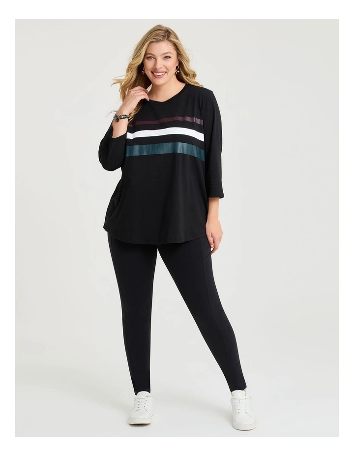 Active Cotton Stripe Top in Black image 3