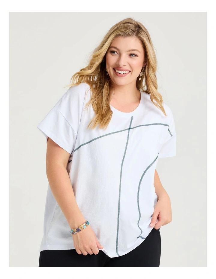 Cotton Contrast Stitch T-shirt in White image 1