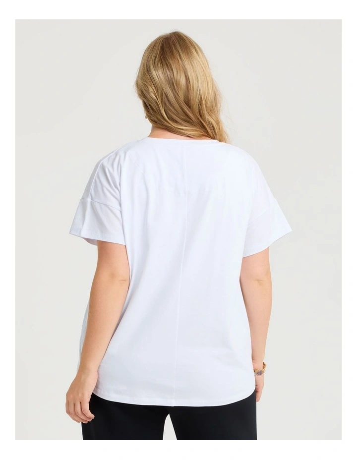Cotton Contrast Stitch T-shirt in White image 2