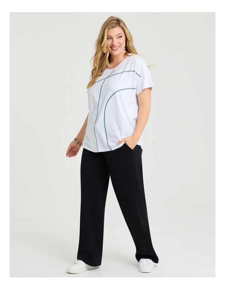 Cotton Contrast Stitch T-shirt in White image 3
