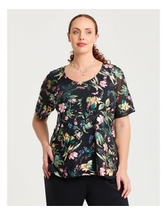 Foil Floral Mesh Top Floral