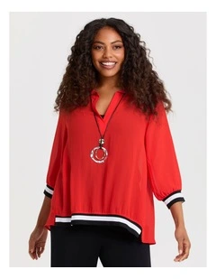 Chiffon Carrie Collar Top in Poppy Red