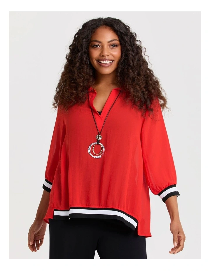 Chiffon Carrie Collar Top in Poppy Red image 1