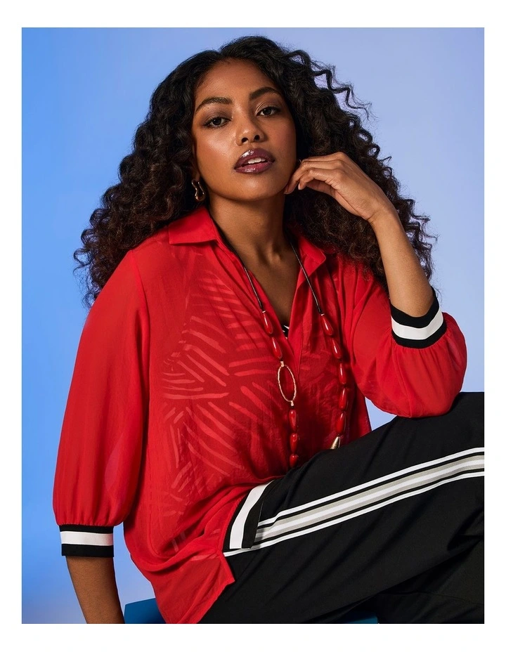 Chiffon Carrie Collar Top in Poppy Red image 4