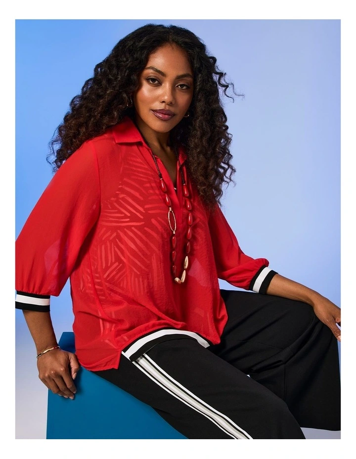 Chiffon Carrie Collar Top in Poppy Red image 5