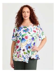 Natural Flora Angled Hem Top Print