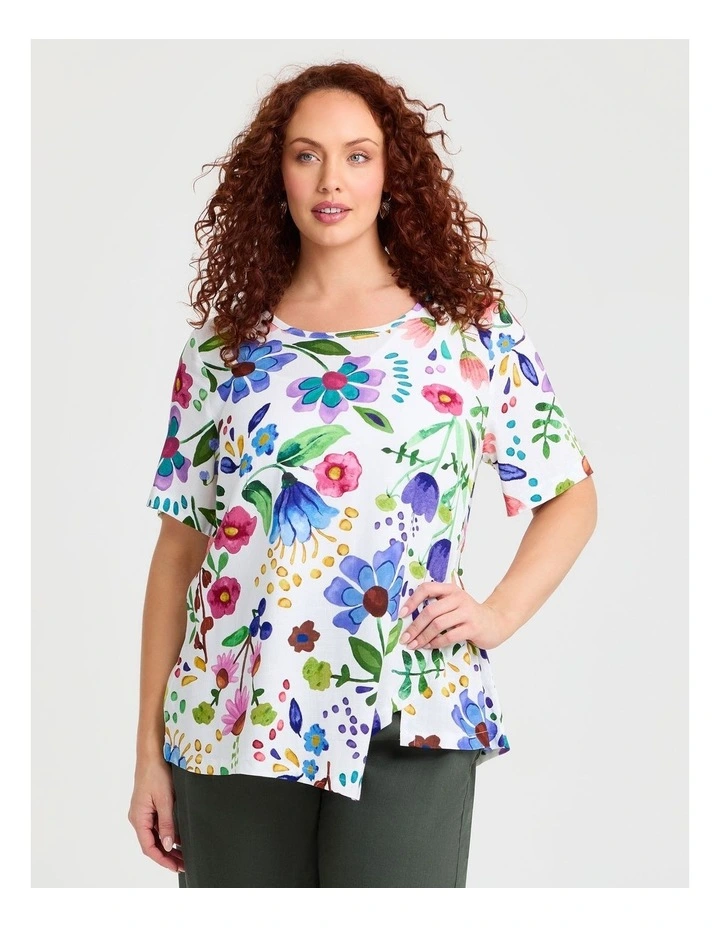 Natural Flora Angled Hem Top Print image 1
