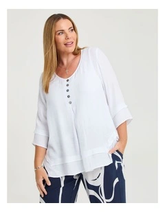 Button Crinkle Natural Top White