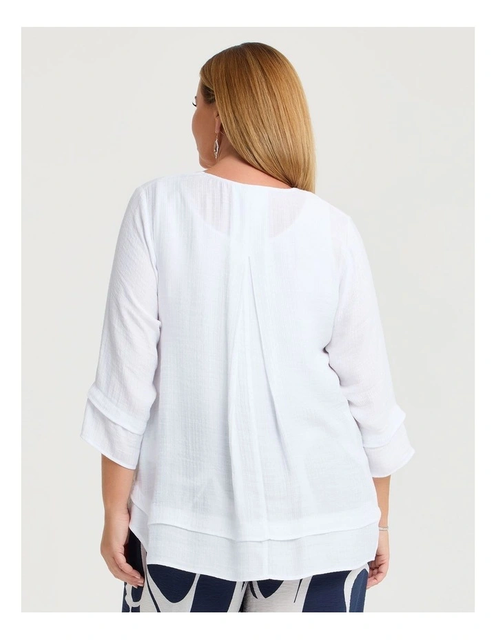 Button Crinkle Natural Top White image 2