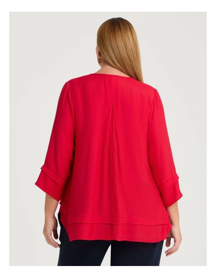 Button Crinkle Natural Top in Racing Red image 2