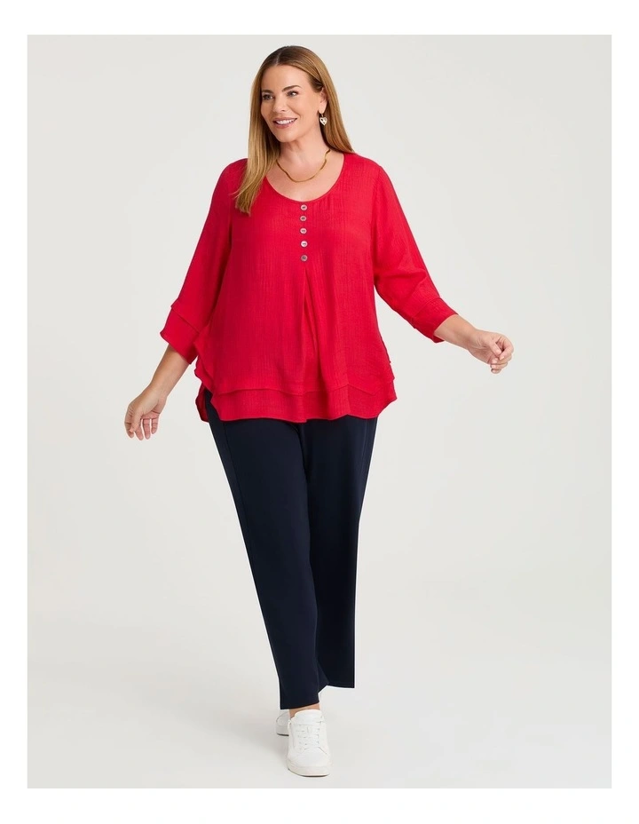 Button Crinkle Natural Top in Racing Red image 3