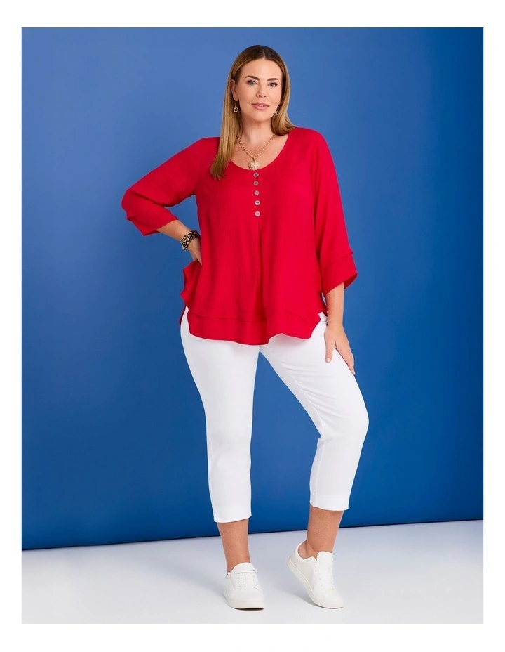 Button Crinkle Natural Top in Racing Red image 5