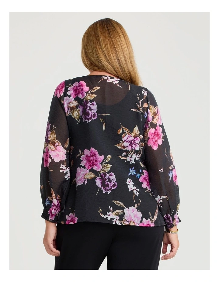 Floral Tencel Shirred Sleeve Blouse in Multi image 2