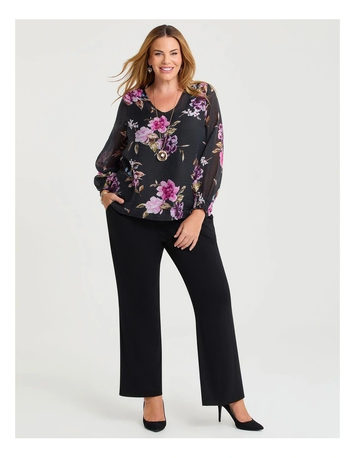 Floral Tencel Shirred Sleeve Blouse in Multi image 3