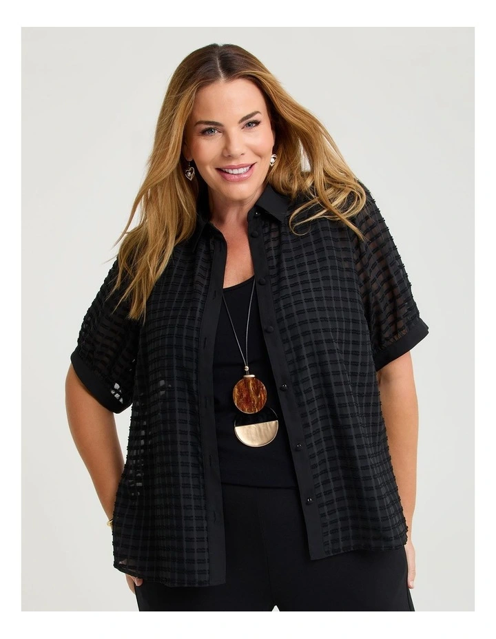 Jet Textured Chiffon Blouse in Black image 1