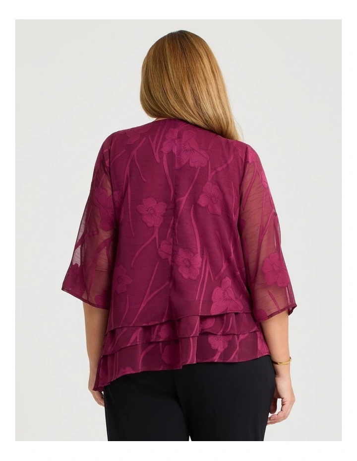 Floral Jacquard Chiffon Blouse Burgundy image 2