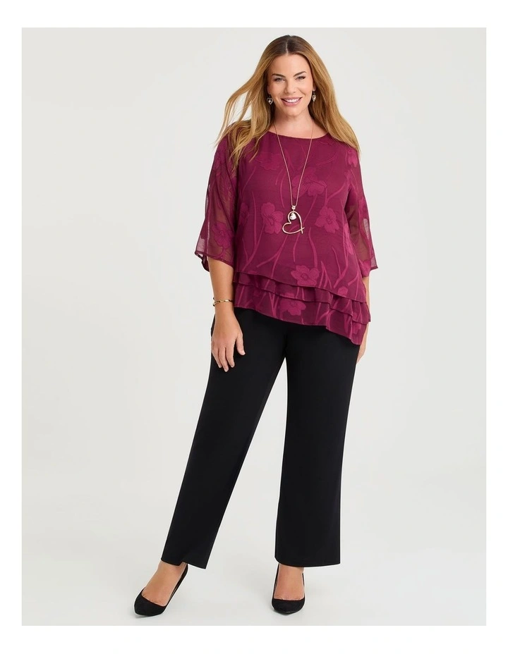 Floral Jacquard Chiffon Blouse Burgundy image 3