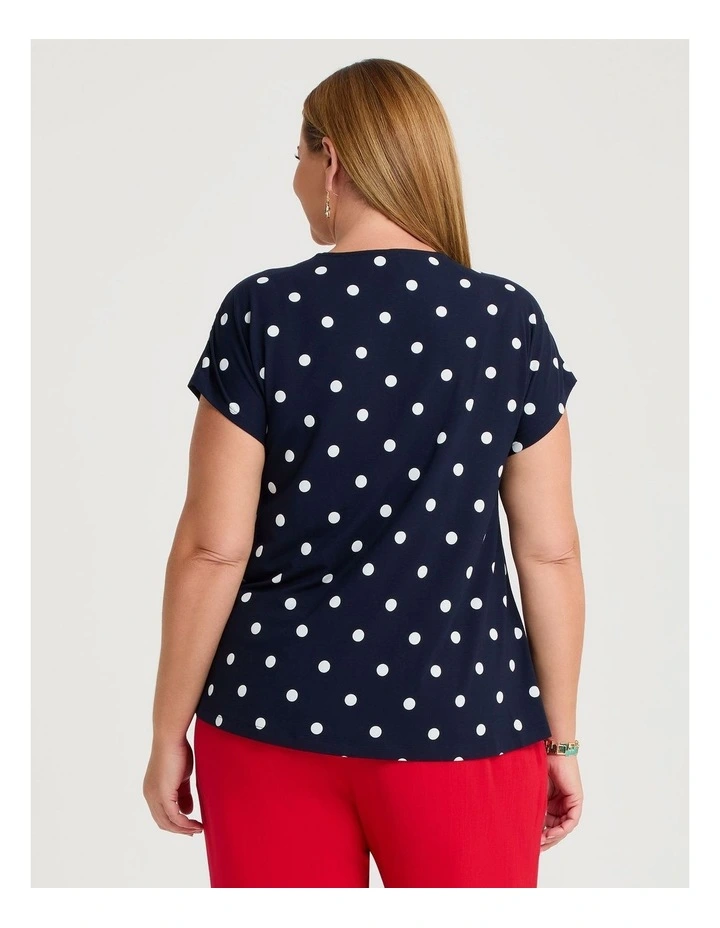 Polka Dot Pintuck Natural Top in Dark Indigo Print image 2