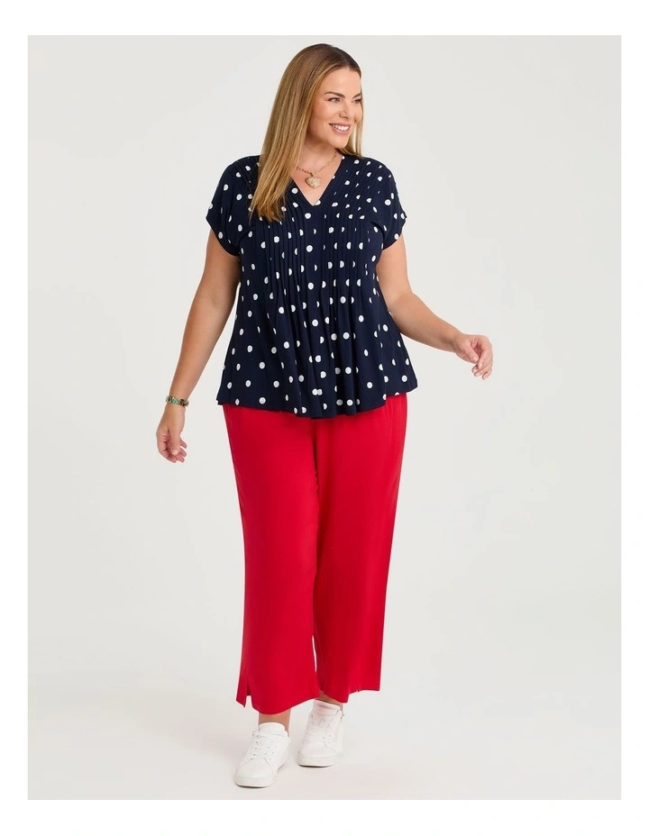 Polka Dot Pintuck Natural Top in Dark Indigo Print image 4