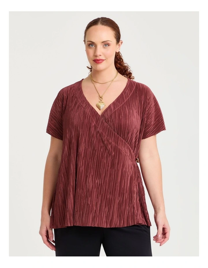 Satin Plisse Wrap Top Copper Rose image 1