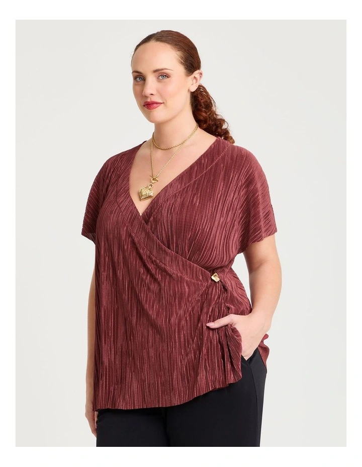 Satin Plisse Wrap Top in Copper Rose image 3