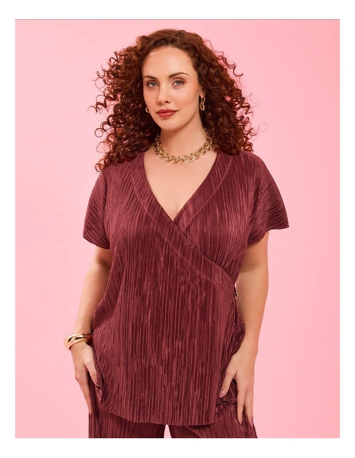 Satin Plisse Wrap Top in Copper Rose image 5