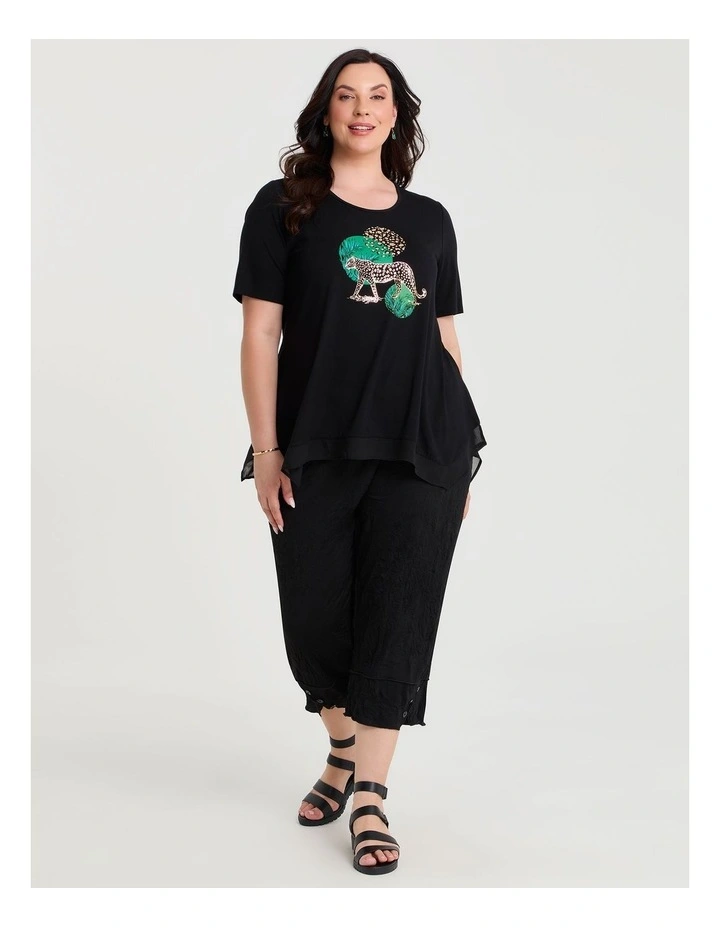 Leopard Foil Print Natural Top Black image 3