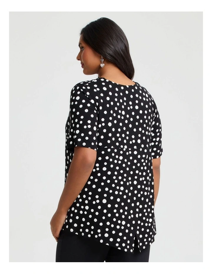 Zip Neck Polka Dot Natural Top Black/white Spot image 2