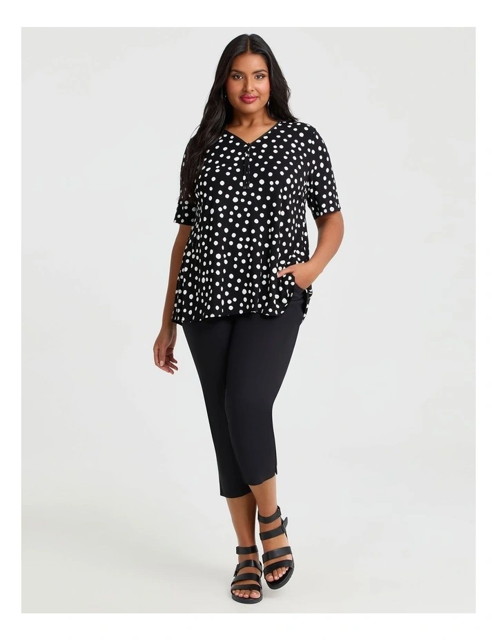 Zip Neck Polka Dot Natural Top Black/white Spot image 3