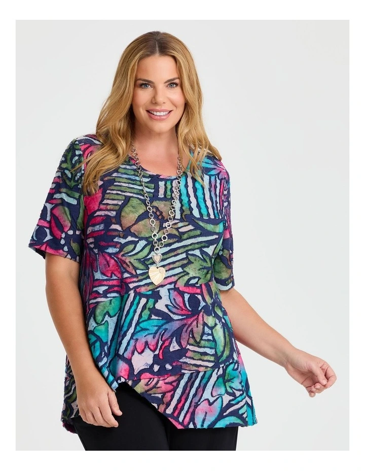 Stripe Floral Burnout Top in Pink Print image 1