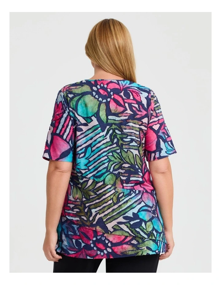 Stripe Floral Burnout Top in Pink Print image 2